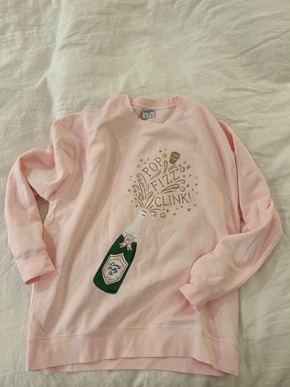 Mallory Ervin Living Fully Pop Fizz Clink Pink Crewneck Sweatshirt w Champagne